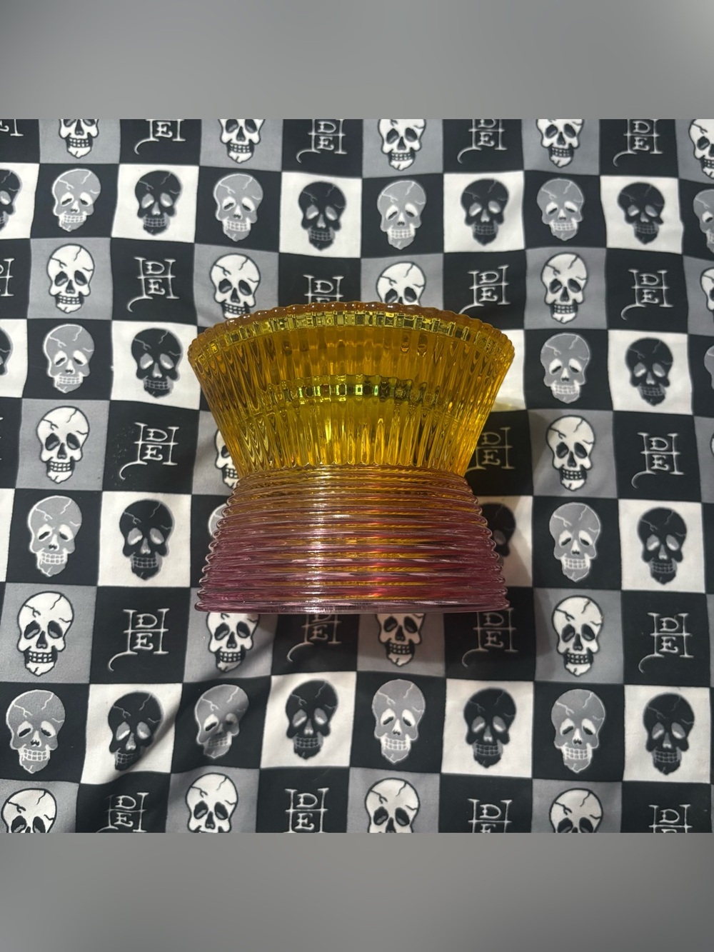 Bath & Body Works Yellow and Pink Ombré Ribbed Glass Candle Holder
